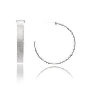 Rivka Friedman Jewelry White Rhodium Flat 1.5" Hoop Earrings